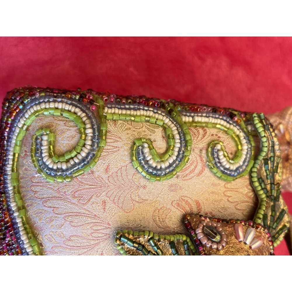 Mary Frances Beaded Floral Handbag With Intricate Embroidery Pink & Green Accent - Picture 15 of 16